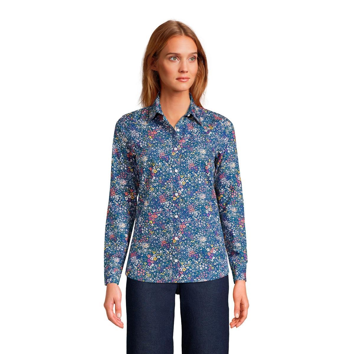 Lands End Womens Wrinkle Free No Iron Button Front Shirt Product Image