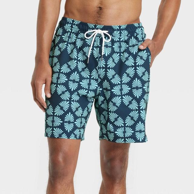 Mens 7 4-Way Stretch Elevated Elastic Waist Swim Shorts - Goodfellow & Co Blue XS Product Image