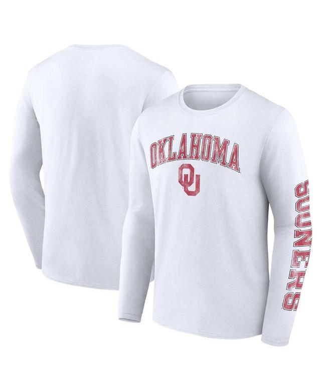 Mens Fanatics White Oklahoma Sooners Distressed Arch Over Logo Long Sleeve T-shirt Product Image