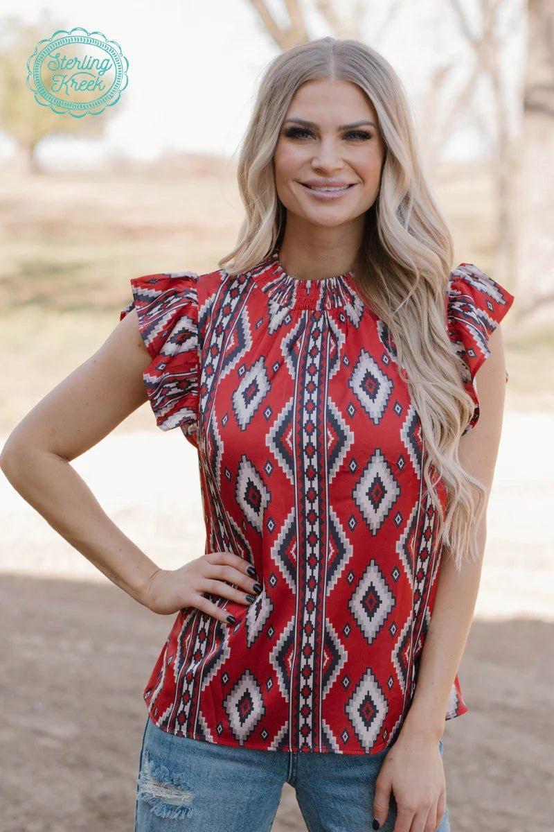 PLUS Sterling Kreek Red Aztec Babydoll Top Product Image