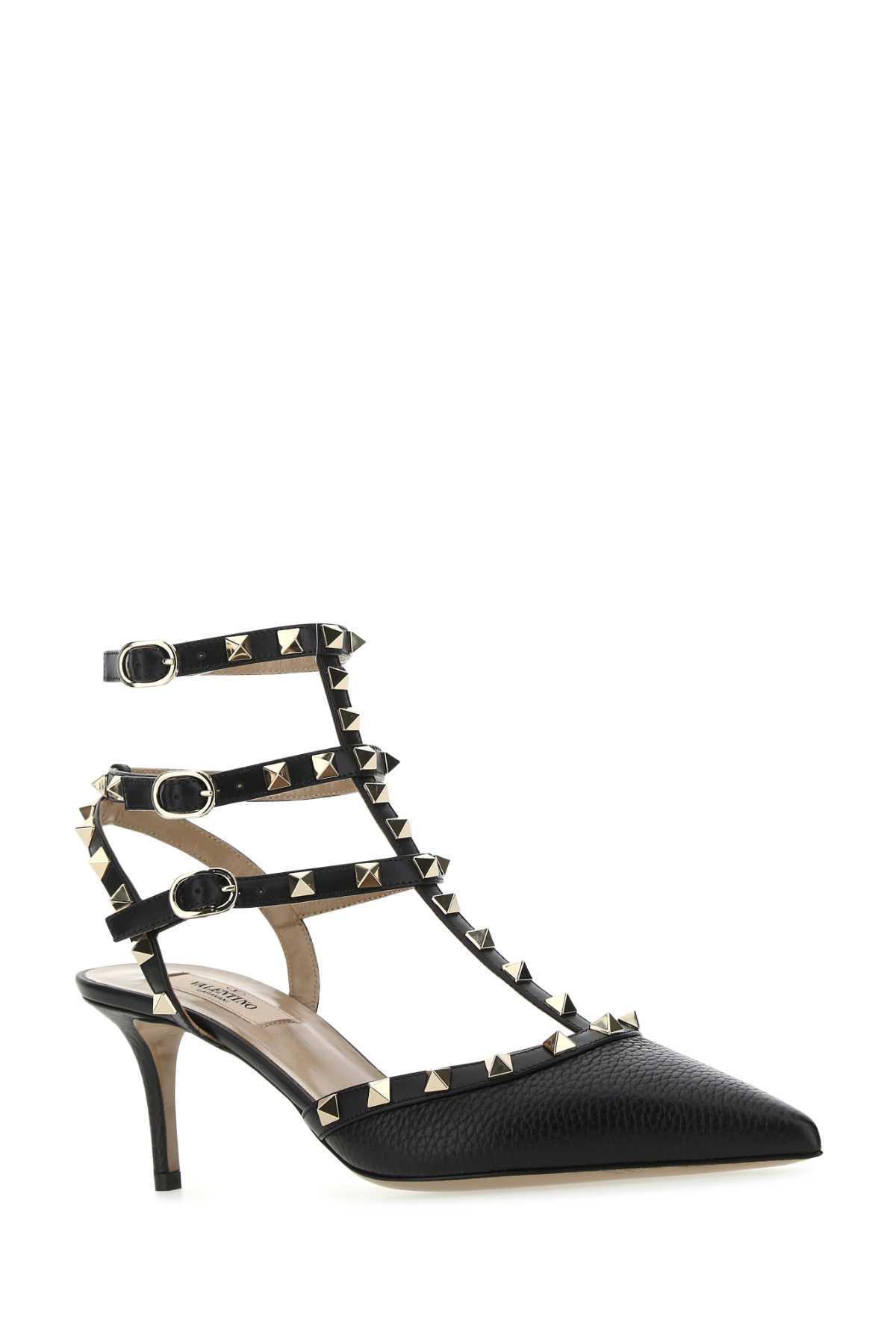 VALENTINO GARAVANI Black Leather Rockstud Pumps Product Image