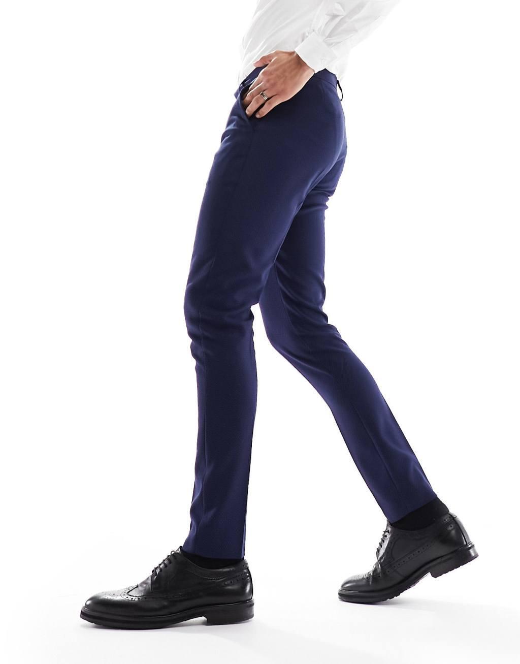 ASOS DESIGN wedding skinny suit pants in navy microtexture Product Image