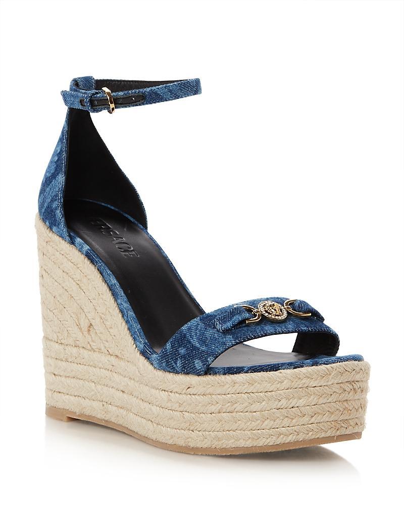 Versace Womens Ankle Strap Espadrille Platform Wedge Sandals Product Image