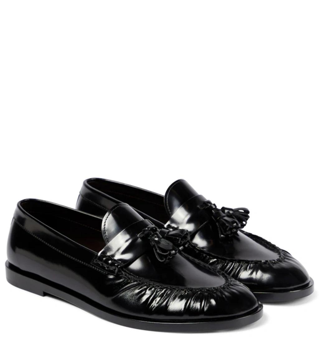 THE ROW Calfskin Tassel Boyfriend Loafers In Black Product Image