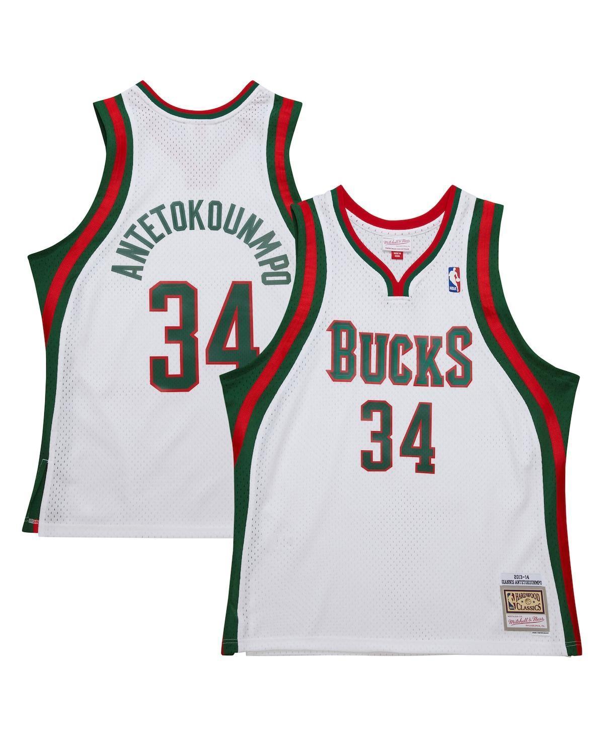 Mitchell & Ness Mens Giannis Antetokounmpo White Milwaukee Bucks 2013/14 Hardwood Classics Swingman Jersey - White Product Image