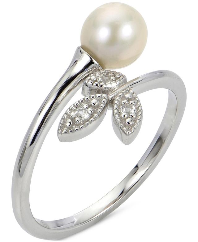 PearLustre by Imperial Sterling Silver Freshwater Cultured Pearl & Lab-Created White Sapphire Vintage Leaf Ring, Womens Product Image