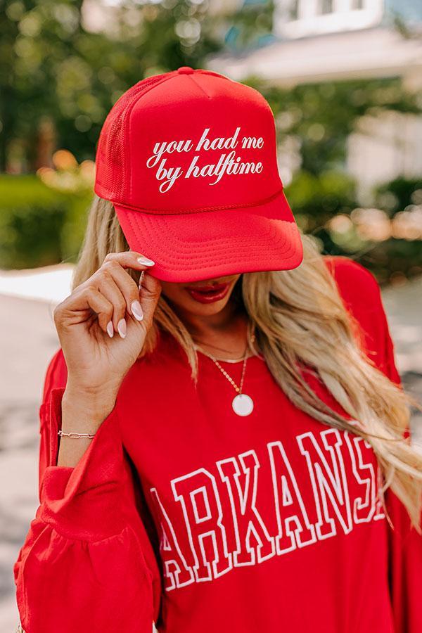 You Had Me By Halftime Trucker Hat in Red Product Image