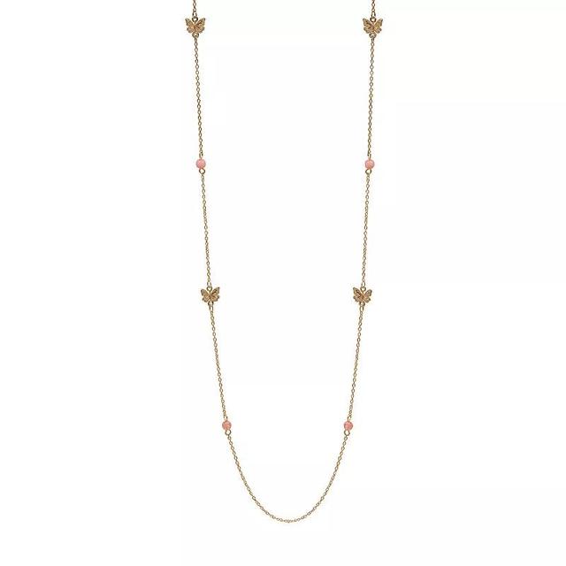 LC Lauren Conrad Gold Tone Butterfly Charm Long Station Necklace, Womens, Pink Product Image