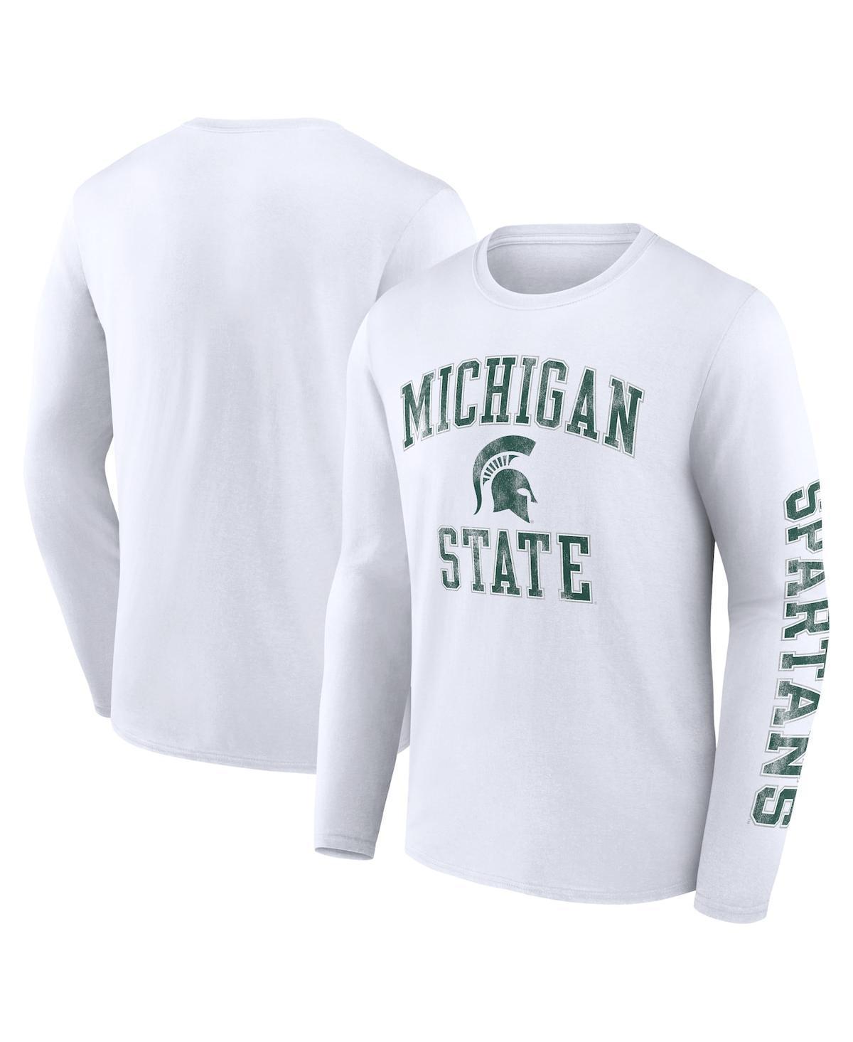 Mens Fanatics White Michigan State Spartans Distressed Arch Over Logo Long Sleeve T-shirt Product Image