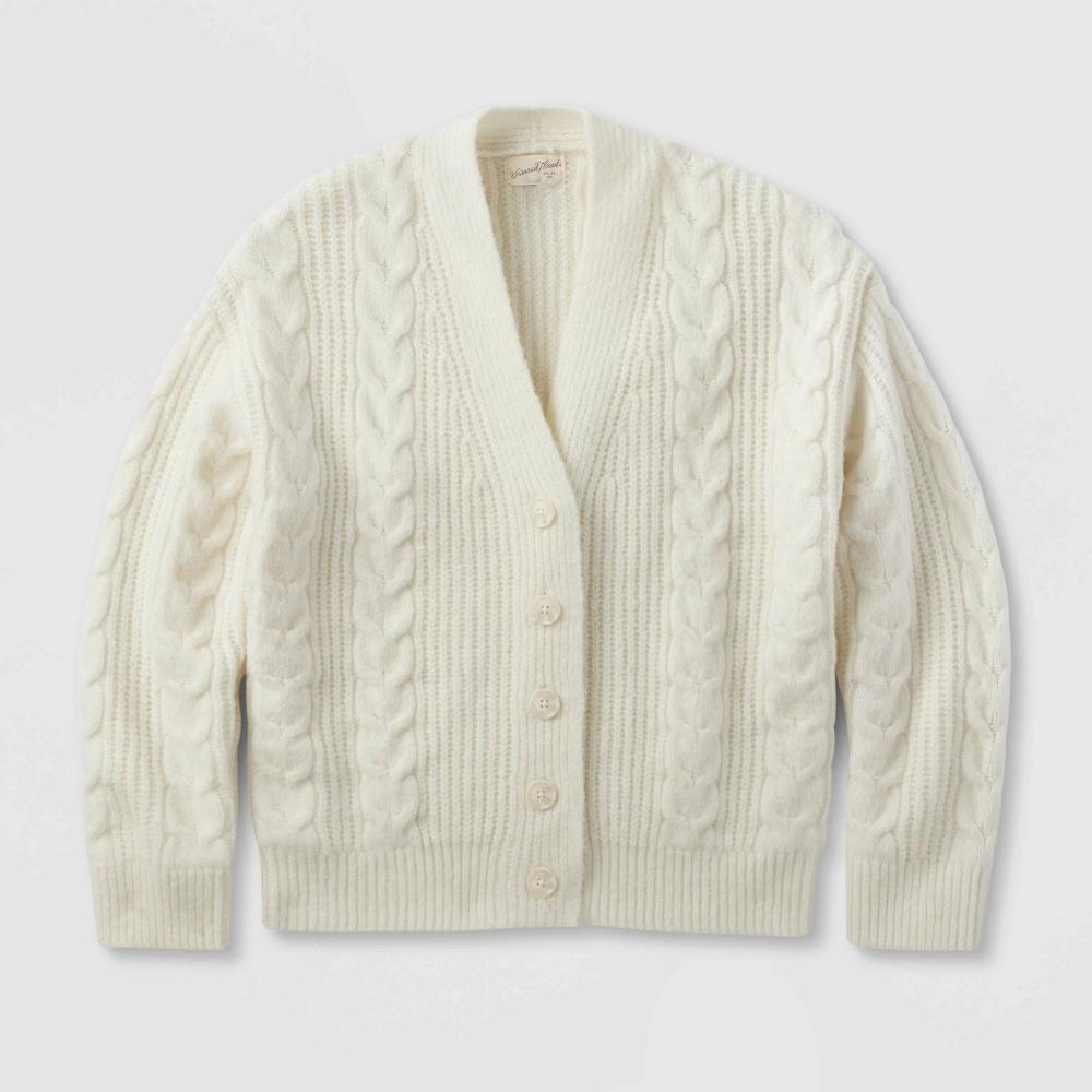 Womens Cozy Knit Cable Stitch Cardigan - Universal Thread Cream L Product Image