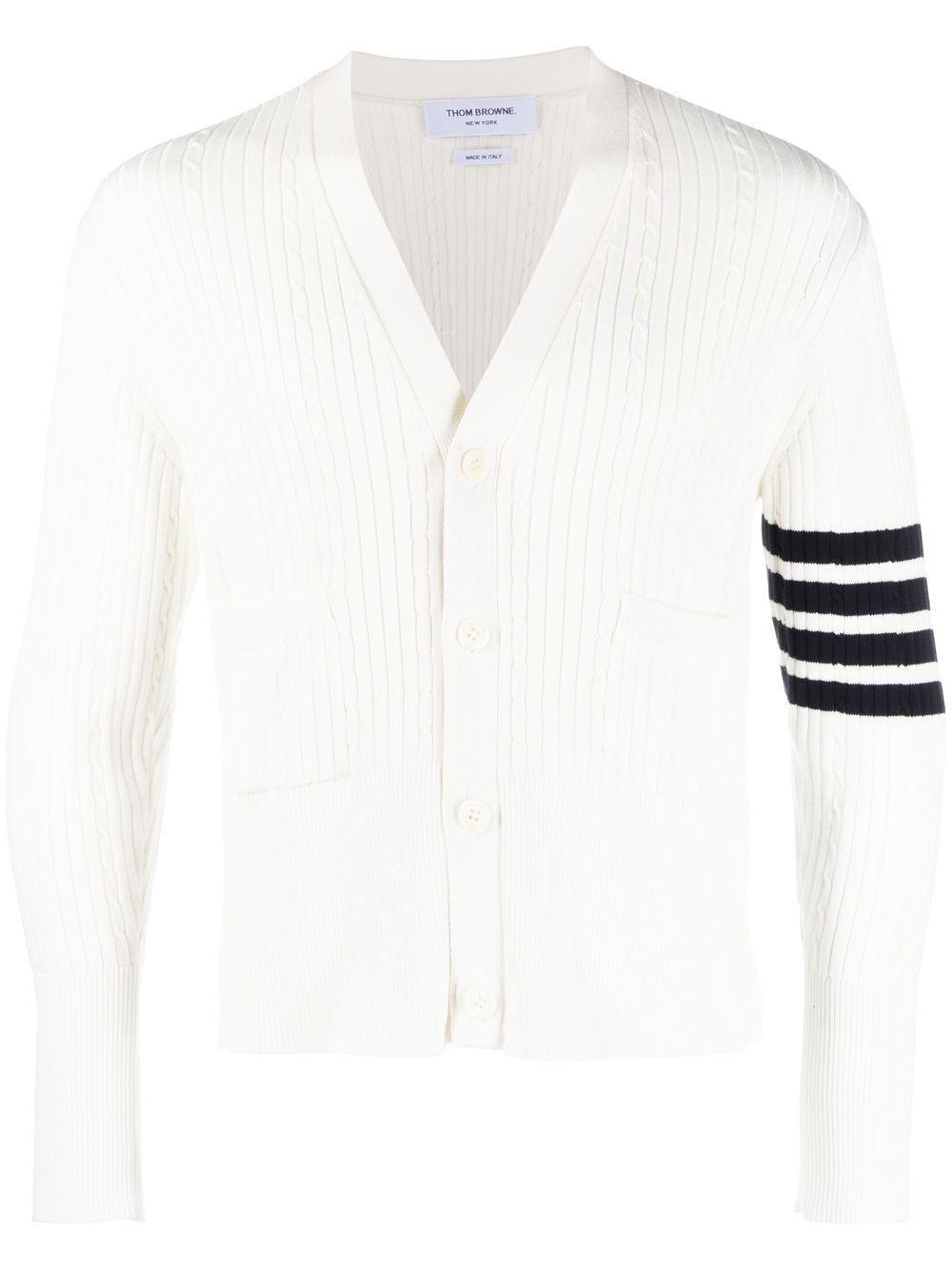 THOM BROWNE 4-bar Stripe Cable-knit Cardigan In White Product Image