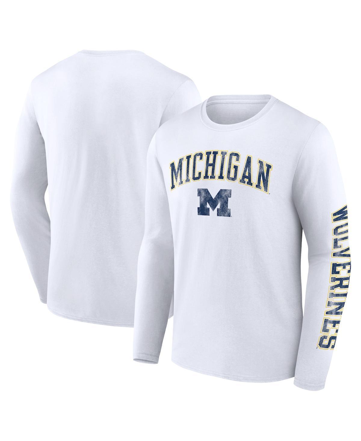 Mens Fanatics White Michigan Wolverines Distressed Arch Over Logo Long Sleeve T-shirt Product Image