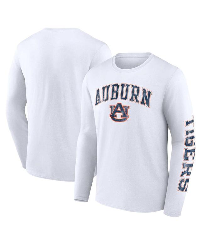 Mens Fanatics White Auburn Tigers Distressed Arch Over Logo Long Sleeve T-shirt Product Image