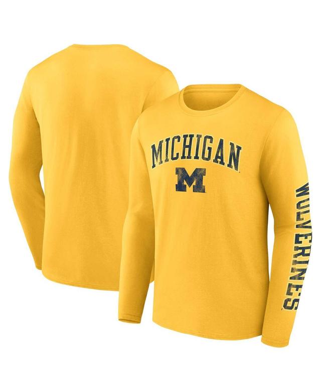 Mens Fanatics Maize Michigan Wolverines Distressed Arch Over Logo Long Sleeve T-shirt Product Image