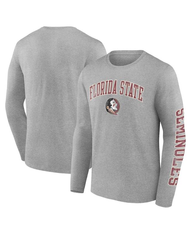 Mens Fanatics Heather Gray Florida State Seminoles Distressed Arch Over Logo Long Sleeve T-shirt Product Image