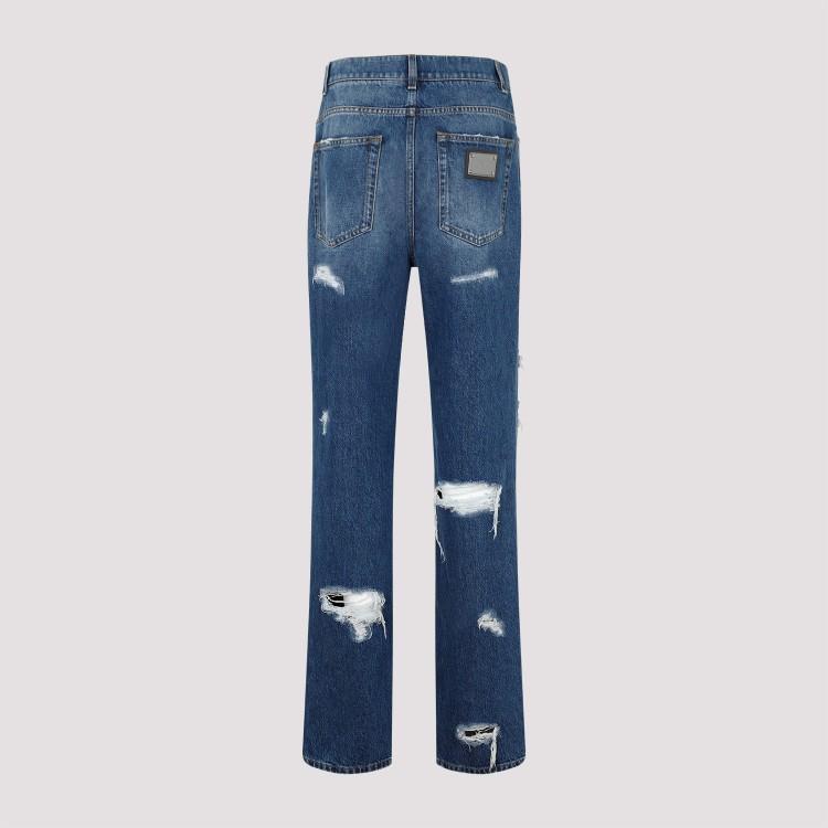 DOLCE & GABBANA Blue Tattered Skinny Denim Cotton Blend Jeans Product Image