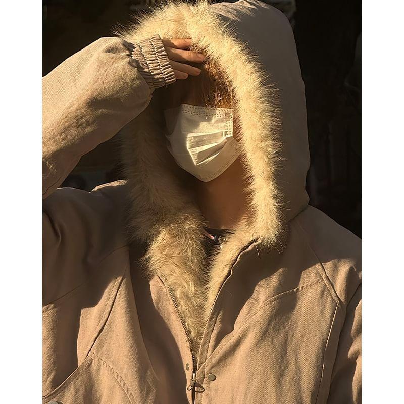 Fluffy Panel Hooded Zip-Up Jacket Product Image