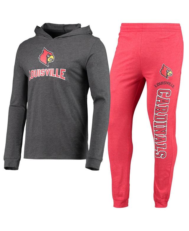 Mens Concepts Sport Heathered Red and Louisville Cardinals Meter Long Sleeve Hoodie T-shirt and Jogger Pants Set - Red, Heathered Product Image