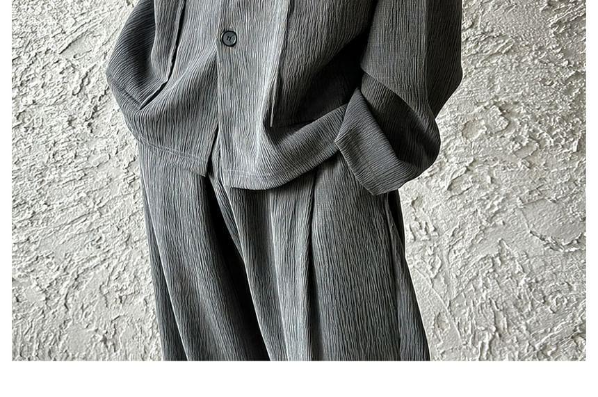 Notch Lapel Plain Single-Breasted Blazer / Mid Rise Loose Fit Dress Pants Product Image