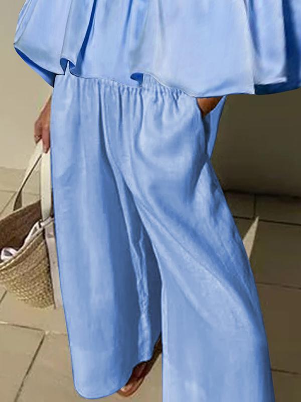 Loose Wide Leg Elasticity Pockets Solid Color Pants Trousers product image