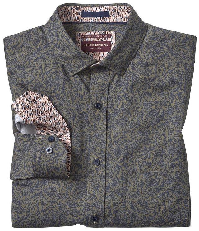 Johnston & Murphy Sateen Foliage Print Long Sleeve Woven Shirt Product Image