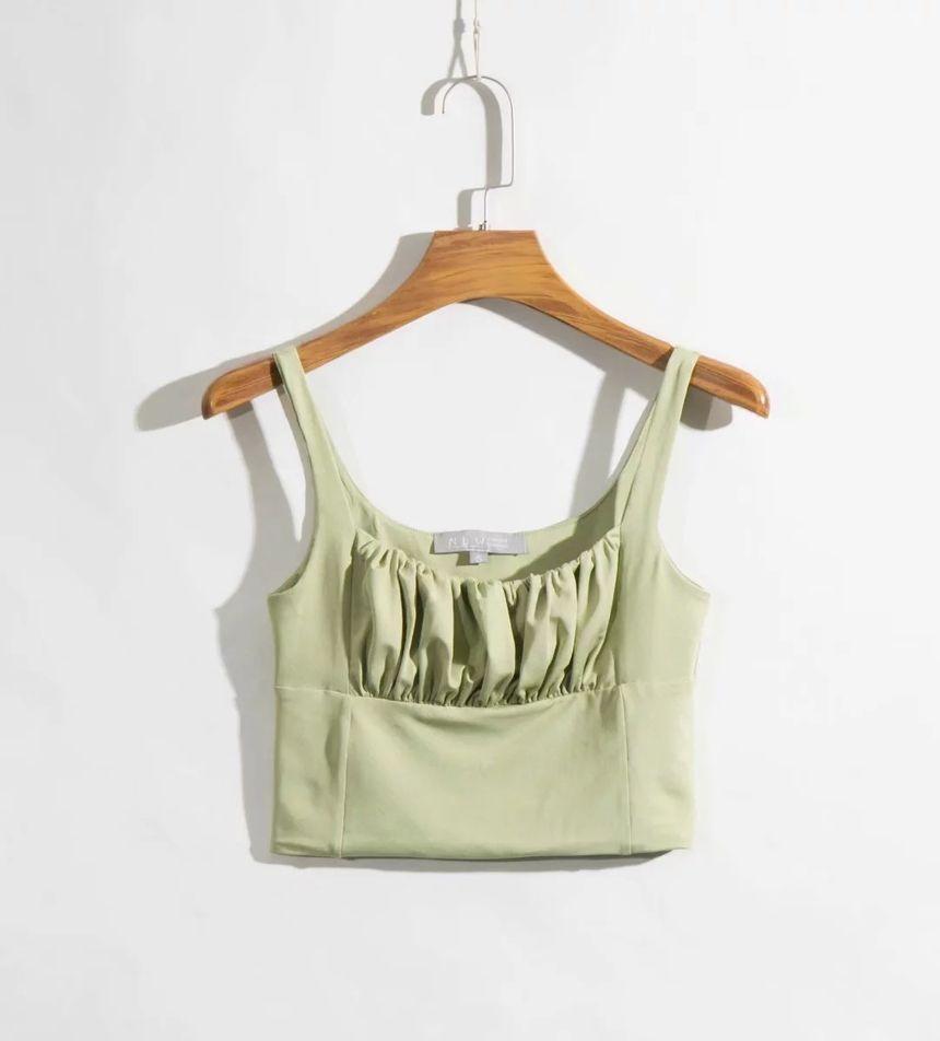 Sleeveless Square Neck Ruched Crop Top Product Image