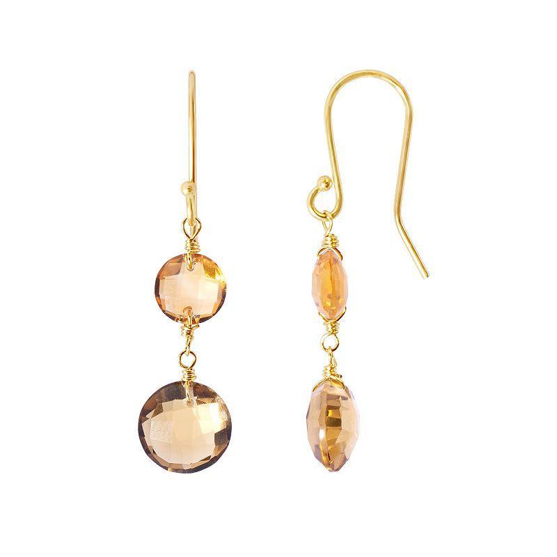 Jewelmak 14k Gold Citrine & Whiskey Quartz Coin Drop Earrings, Womens Product Image