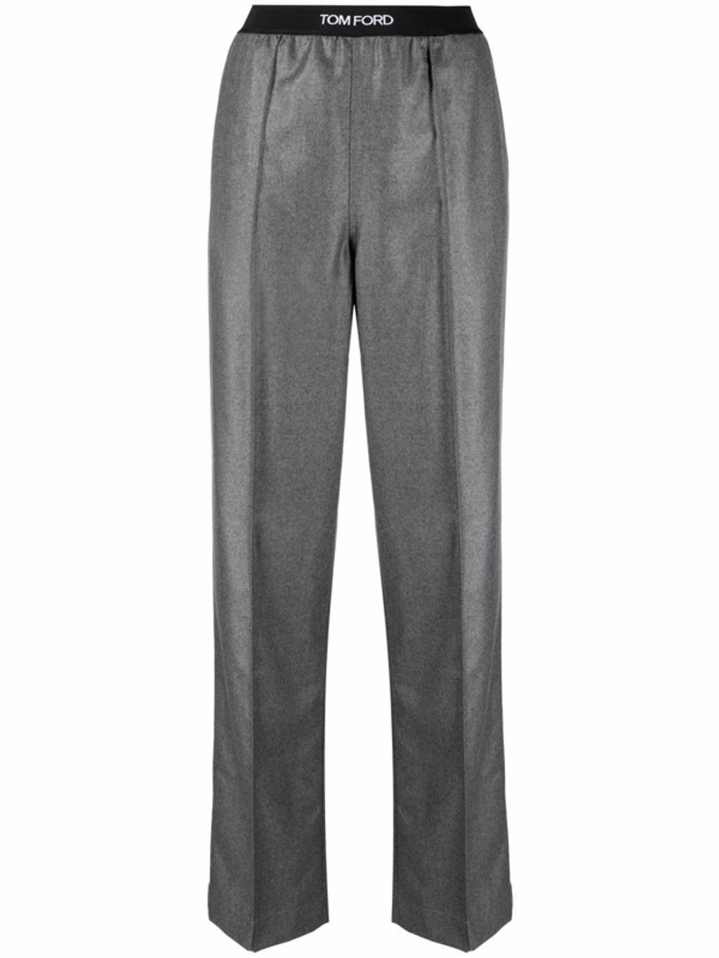 TOM FORD Logo-waistband Straight Trousers In Grey White Product Image