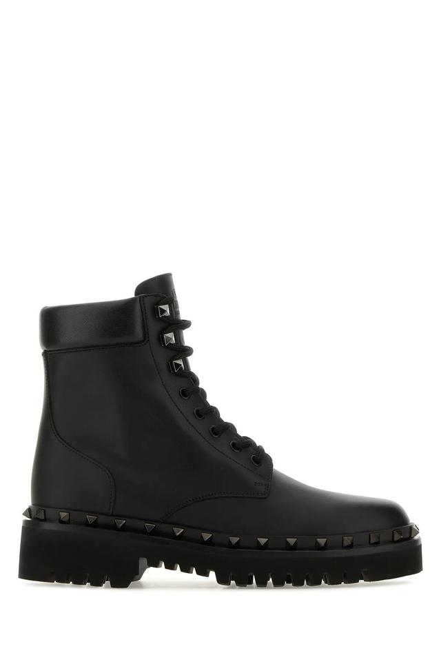 50mm Rockstud Leather Combat Boots In Nero Product Image