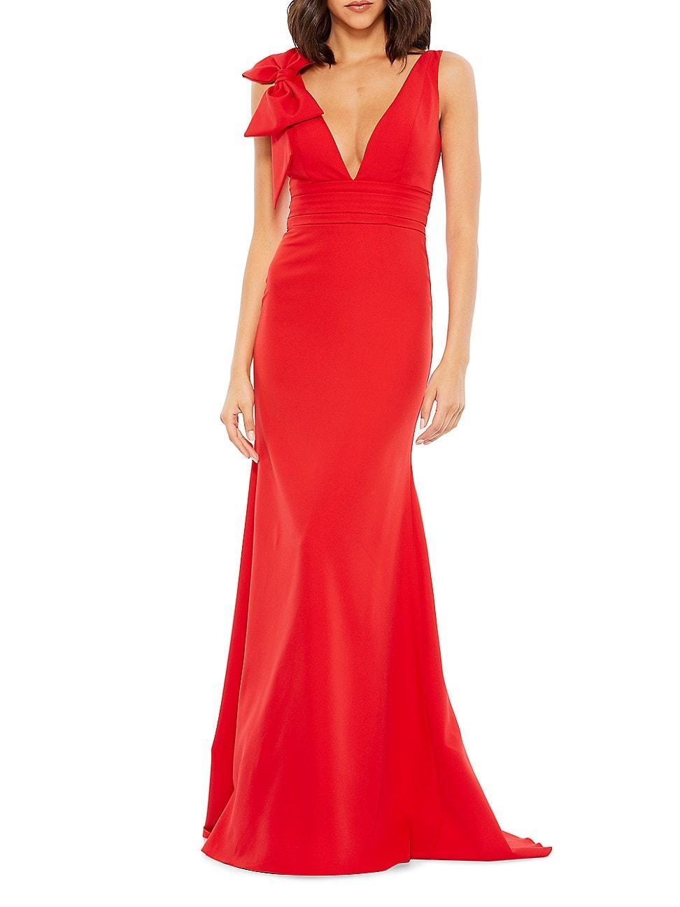 Womens Bow V-Neck A-Line Gown Product Image