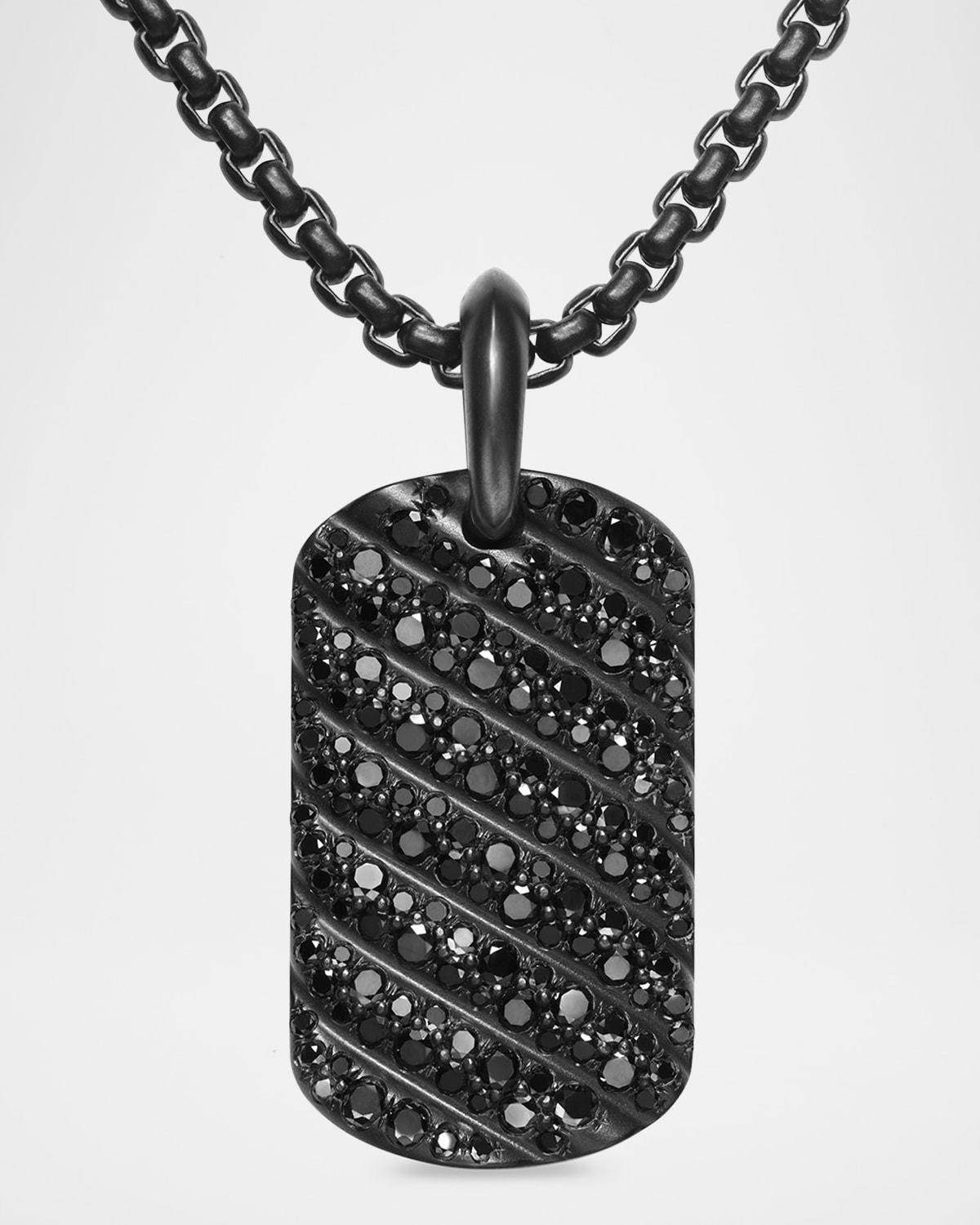 David Yurman Mens Sculpted Cable Tag in Black Titanium with Black Diamonds, 35mm Product Image