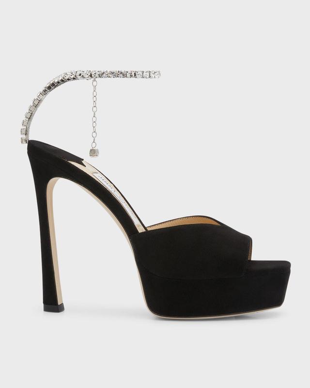 Saeda Suede Crystal Ankle-Strap Platform Sandals Product Image