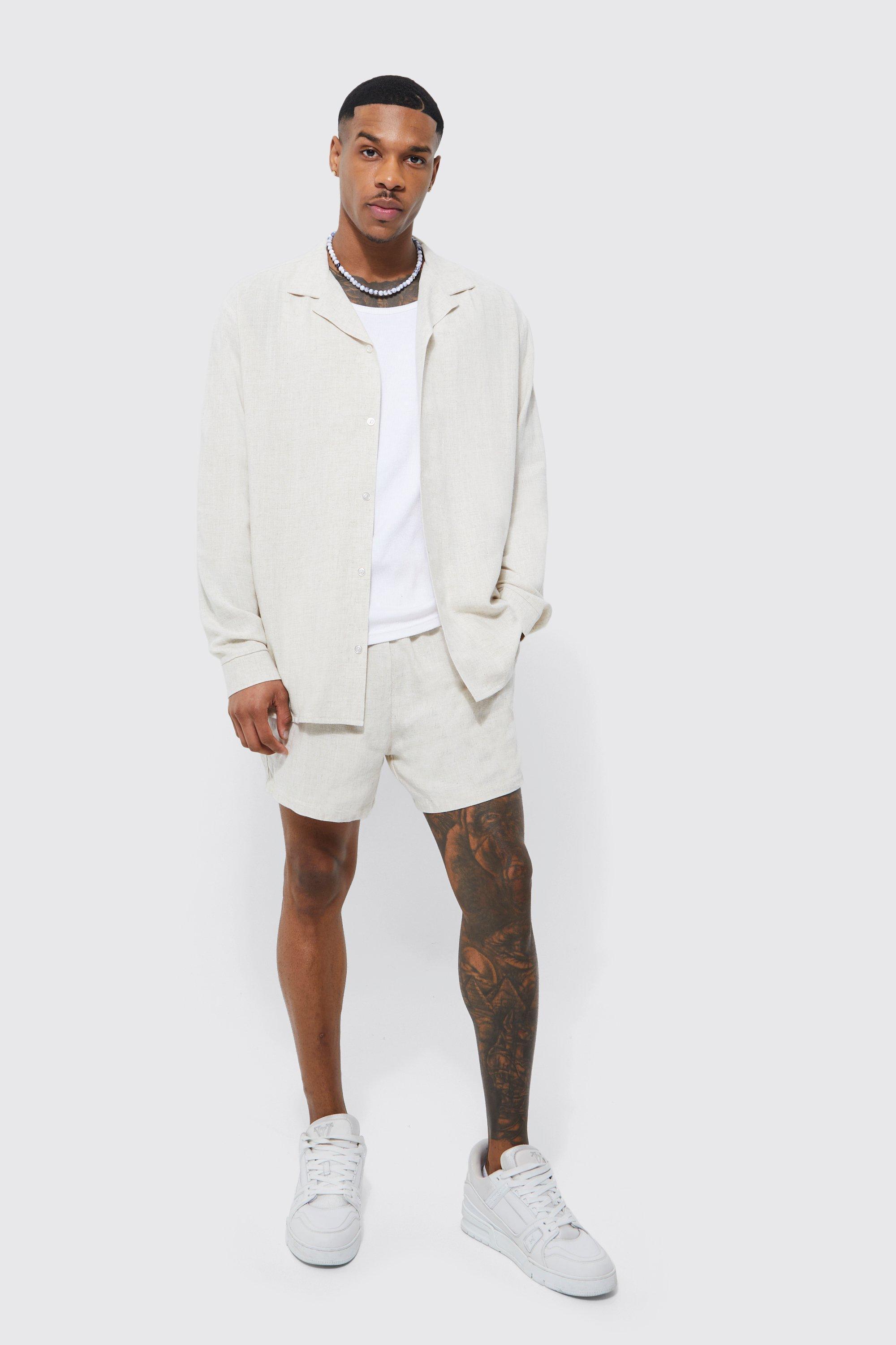 Oversized Linen Shirt And Relaxed Short Set | boohooMAN USA Product Image