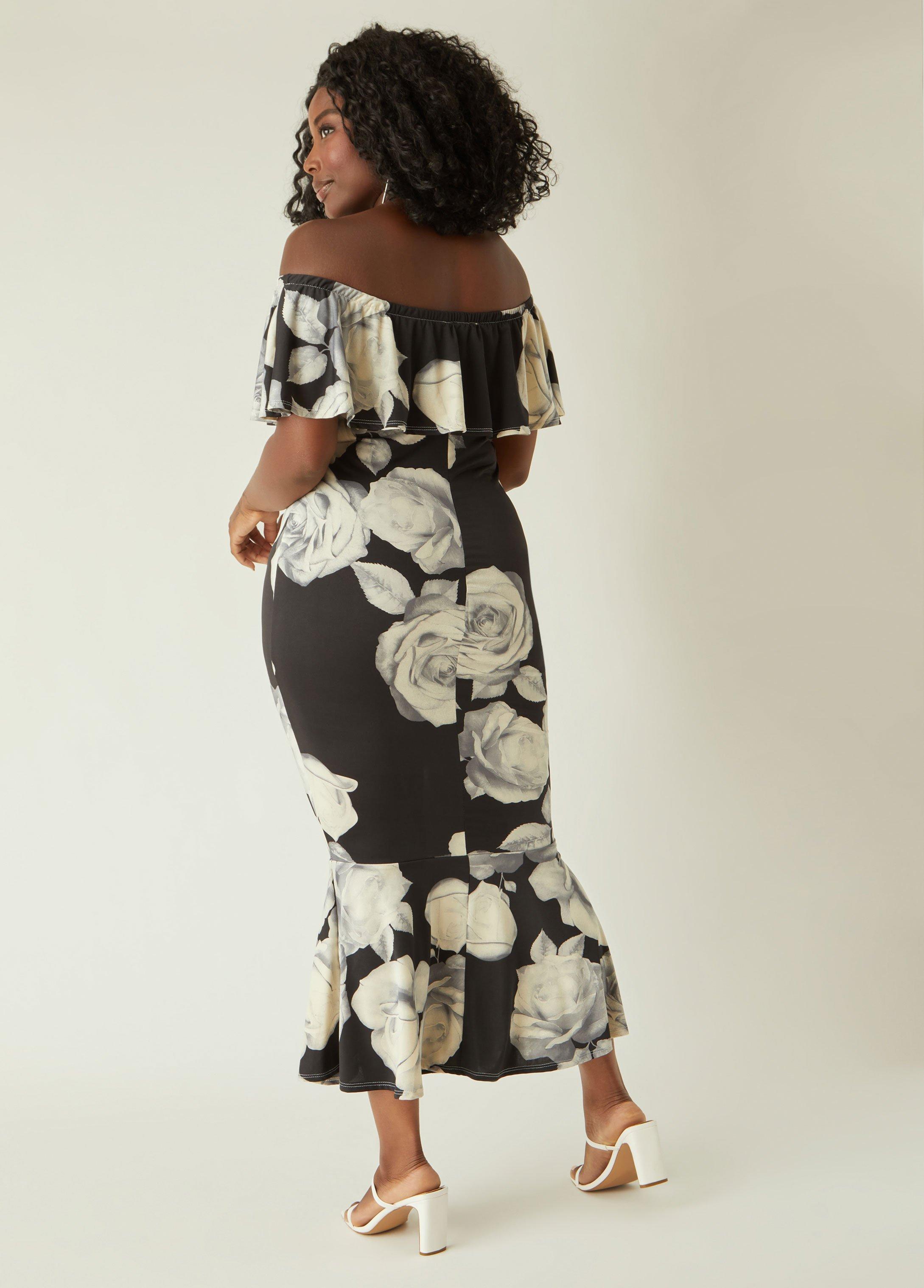 Rose Print Off The Shoulder Dress Product Image