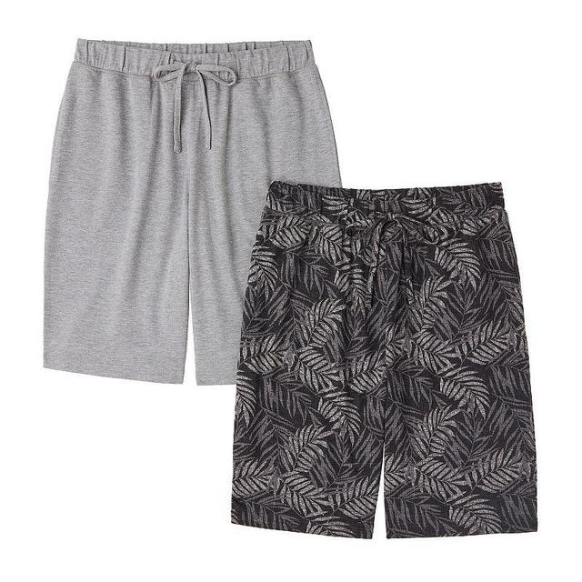 Mens Cuddl Duds 2-Pack French Terry Printed Pajama Shorts Set Black Plaid Grey Product Image