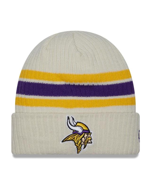 Mens New Era Cream Minnesota Vikings Team Stripe Cuffed Knit Hat Product Image