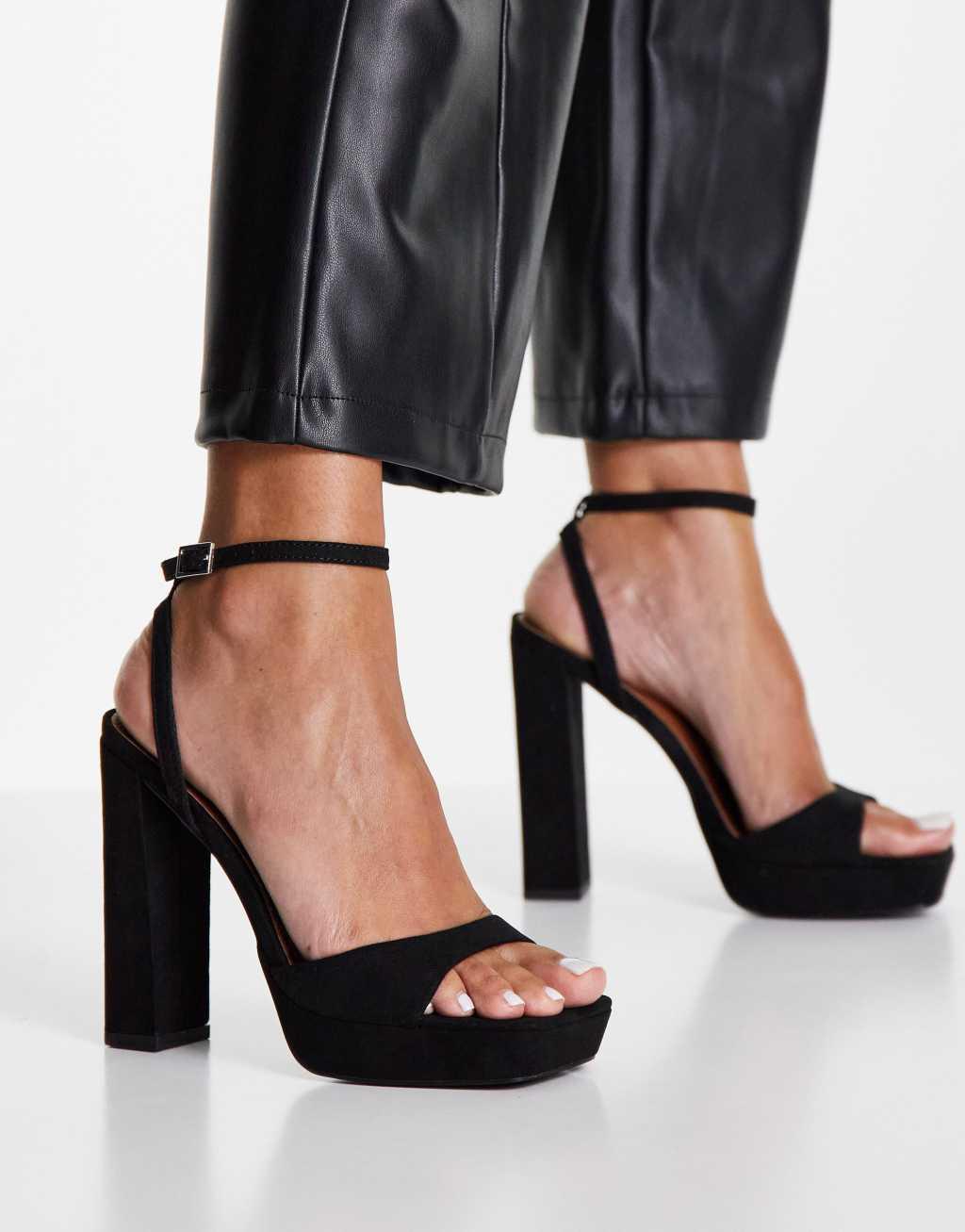 ASOS DESIGN Wide Fit Noun platform barely there block heel sandals Product Image