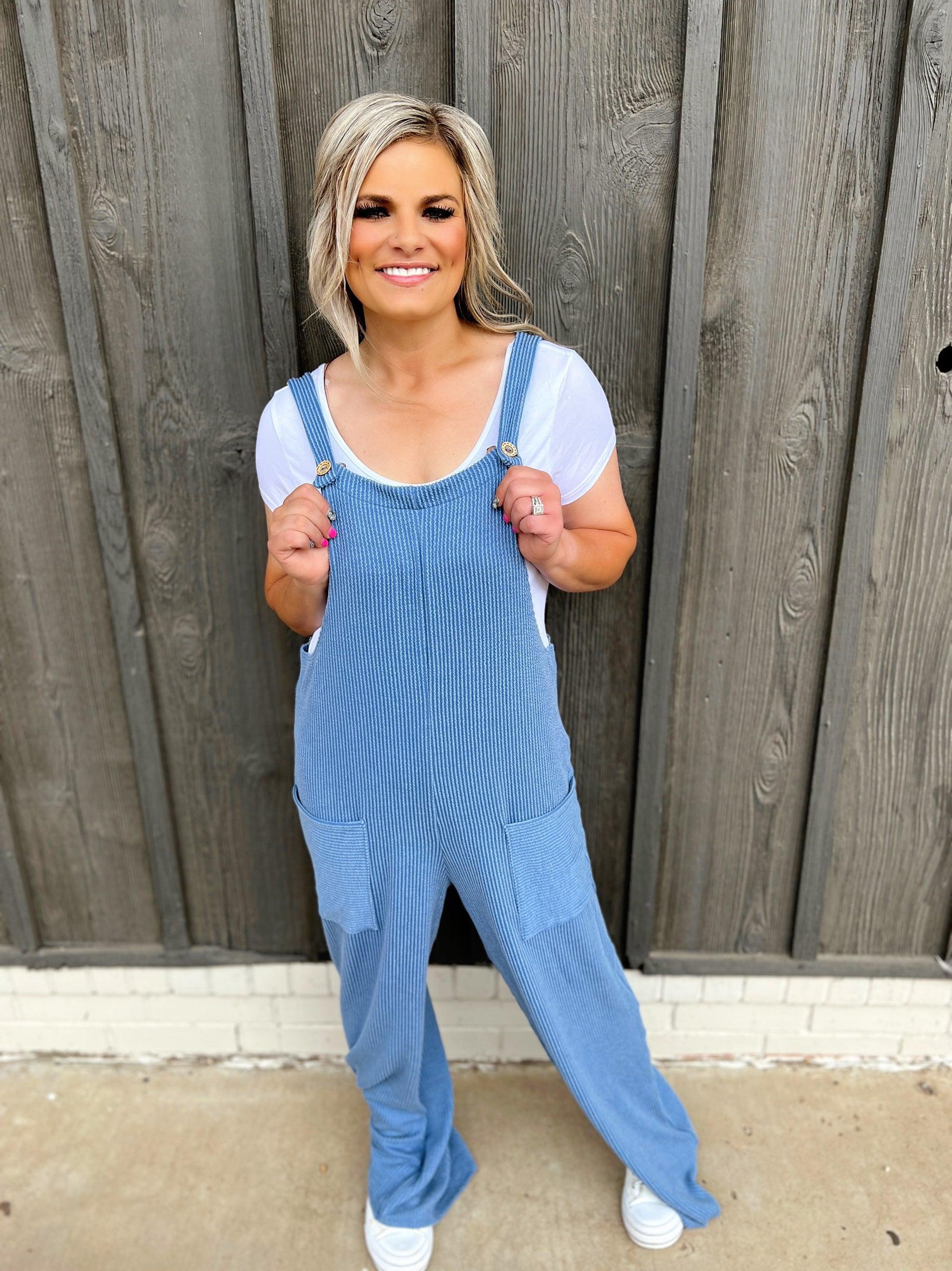 Sleeveless Ribbed Jumpsuit - Denim Vintage Product Image