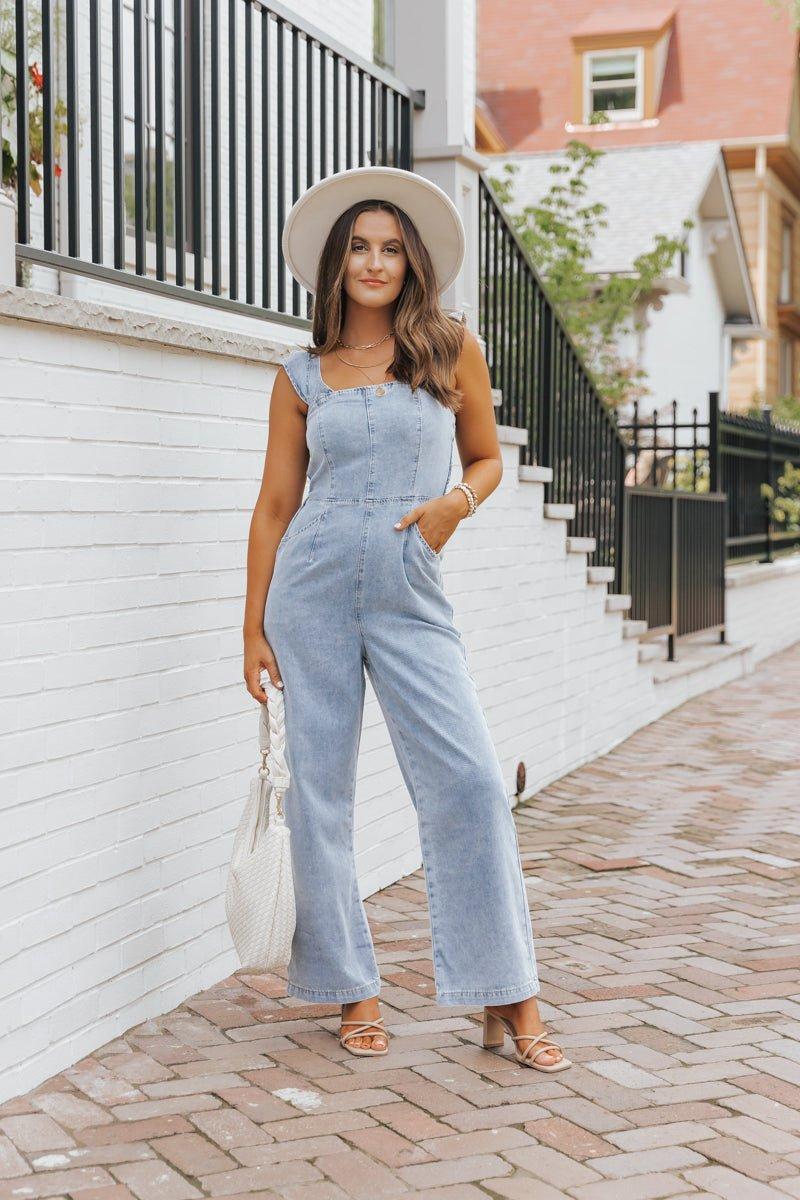 Denim Seam Detail Wide Leg Jumpsuit Product Image