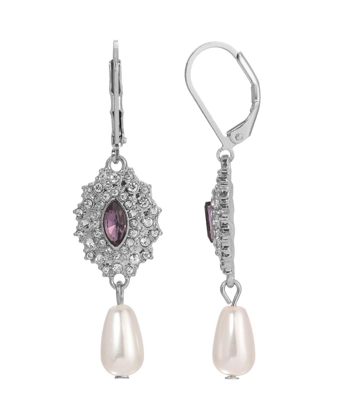 2028 Silver-Tone Colored Stone Imitation Pearl Earrings Product Image