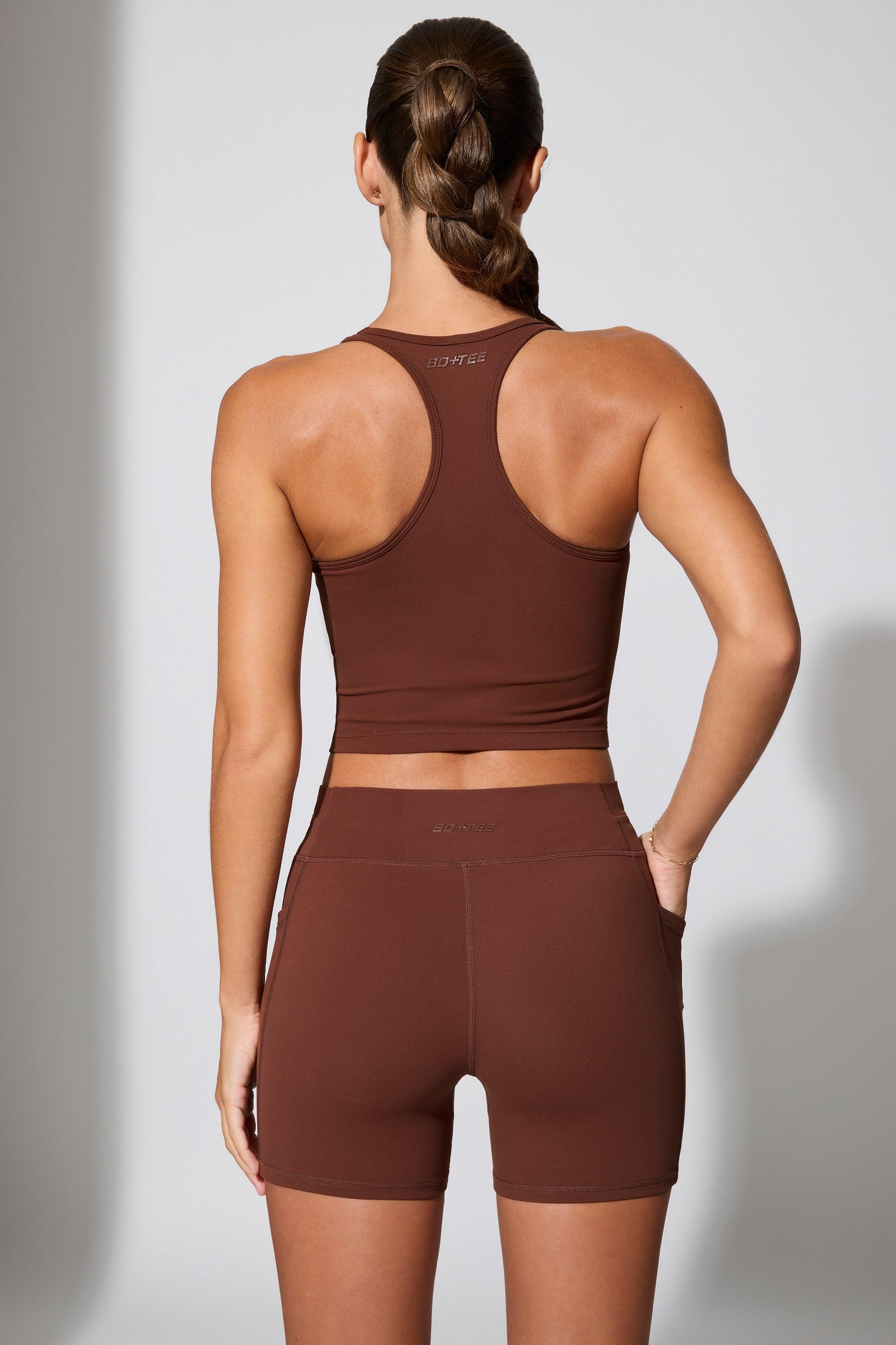 Twist Waist Mini Shorts with Pockets in Chocolate Product Image