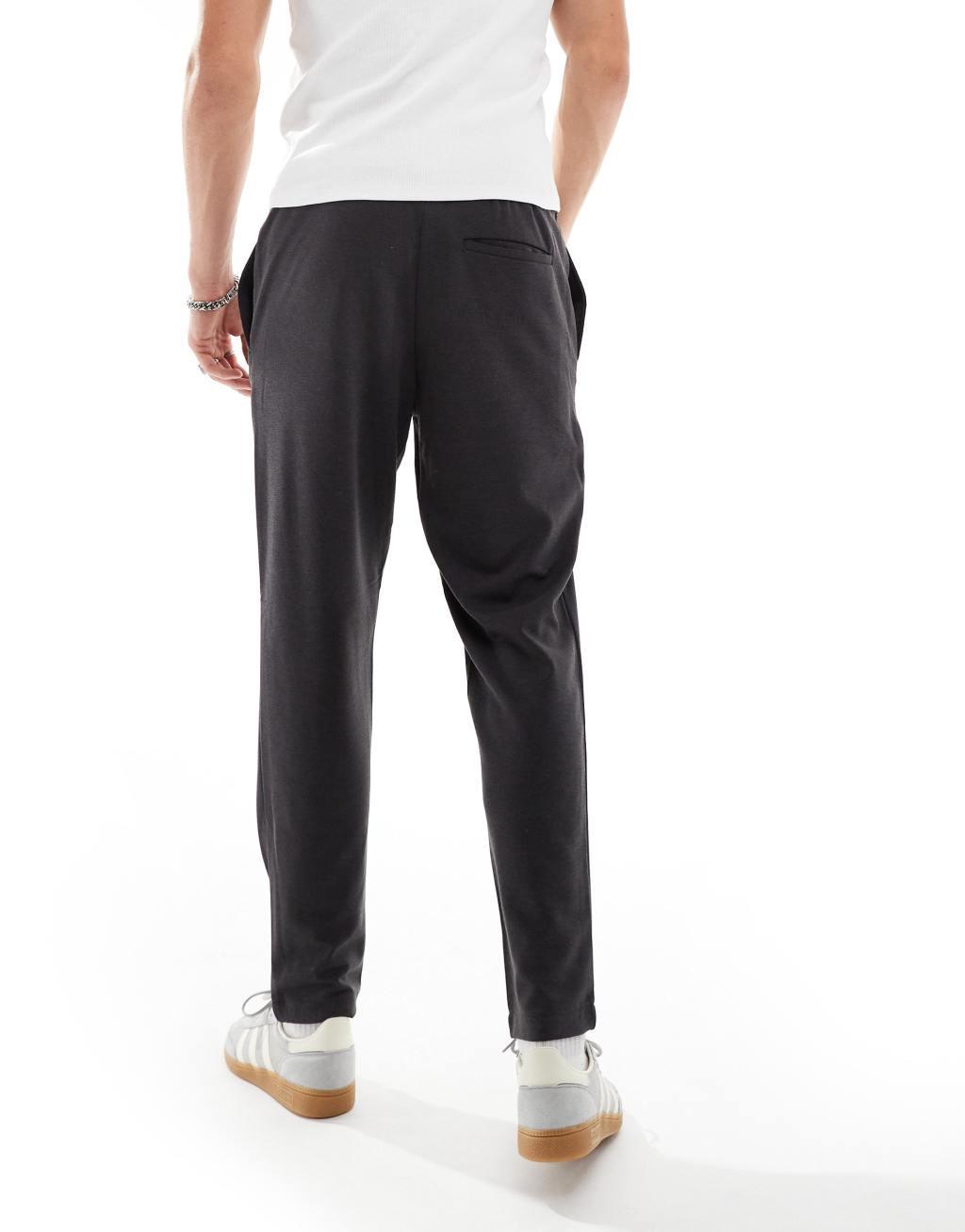 Jack & Jones tapered drawstring smart pants in dark gray heather  Product Image