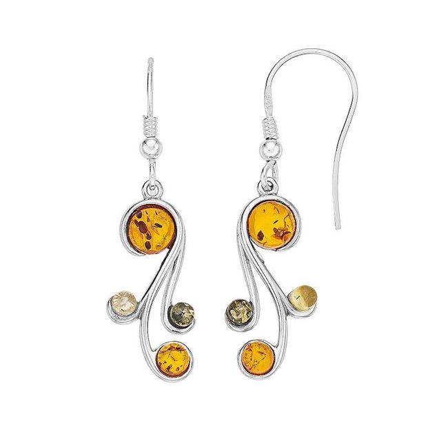 Sterling Silver Multicolored Amber Dangle Earrings, Womens Product Image