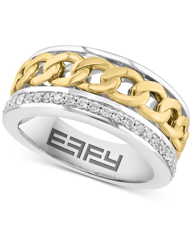 Effy Mens White Sapphire Chain Link Ring (1/2 ct. t.w.) in Sterling Silver and 14k Gold-Plate Product Image