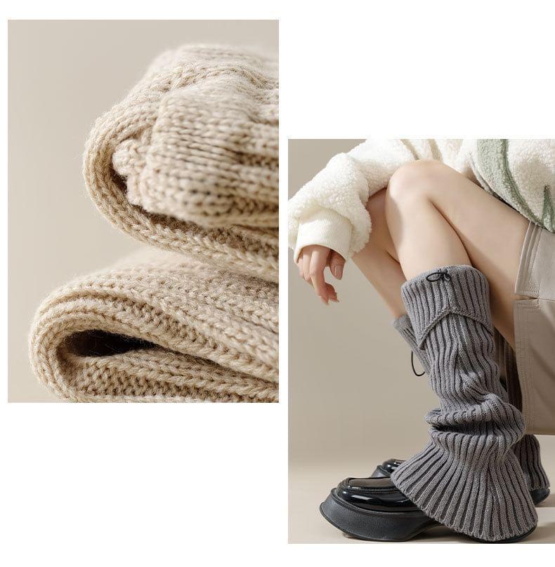 Drawstring Ribbed Knit Leg Warmers Product Image