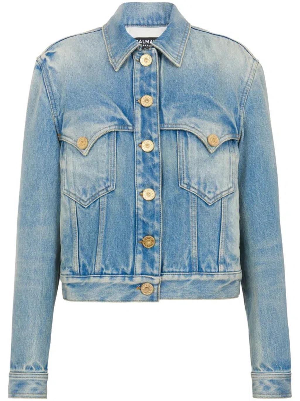 BALMAIN Logo-embroidered Denim Jacket In Blue product image