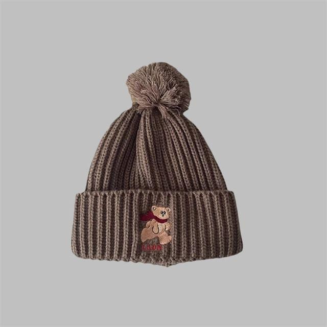 Bear Embroidered Pom Pom Beanie Product Image