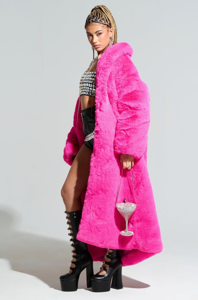 DAYANNE FAUX FUR TRENCH IN FUCHSIA Product Image