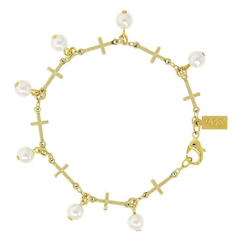 14K Gold Dipped Multi Cross Imitation Pearl Link Bracelet Product Image