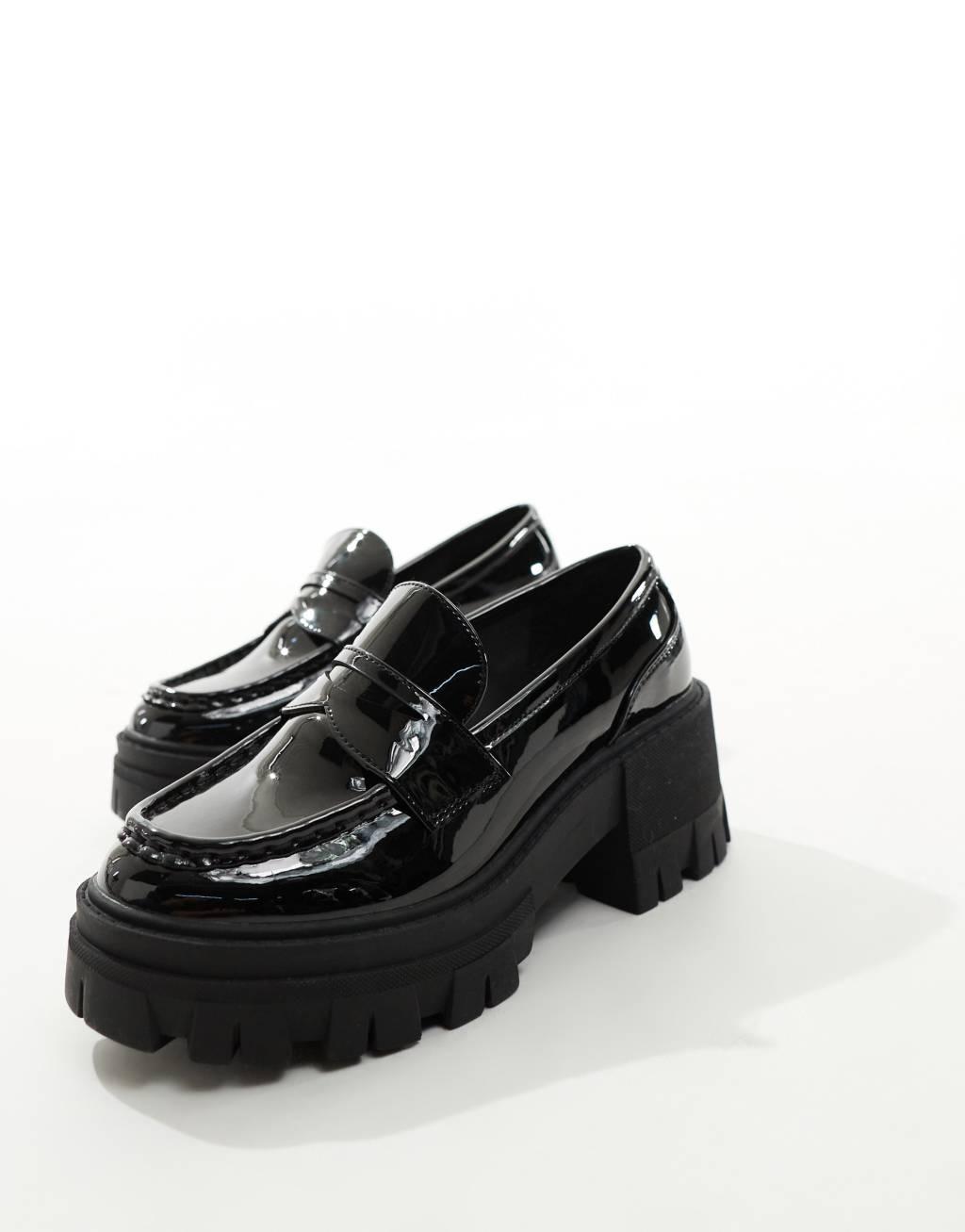 ASOS DESIGN Wide Fit Script chunky mid heel loafers Product Image